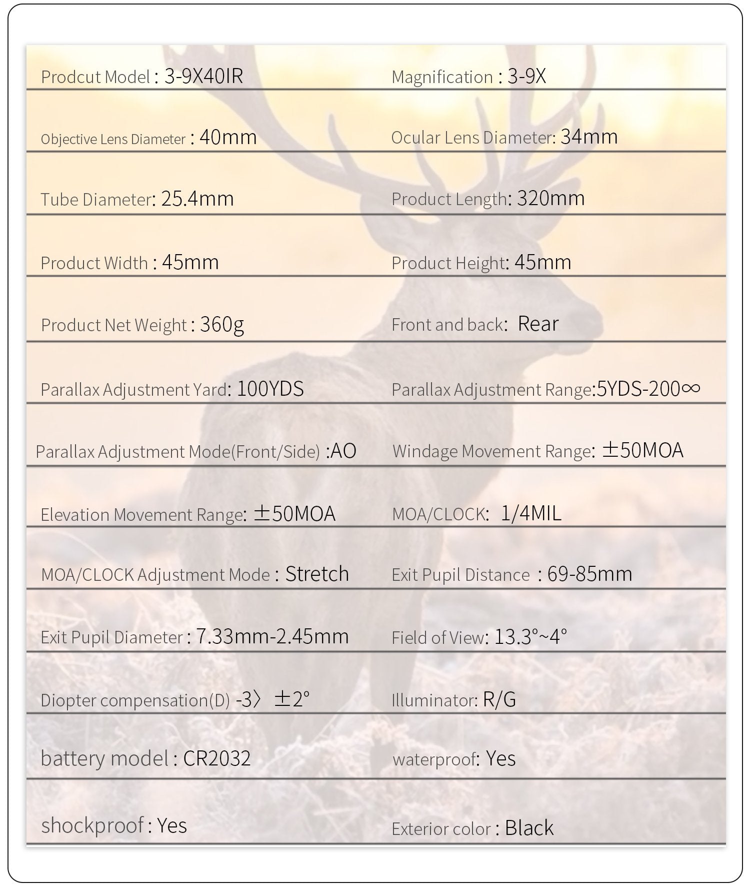 TEAGLE SR39X40AOIR HK RIFLE SCOPEREVENGE SERIES AIRSOFTPH